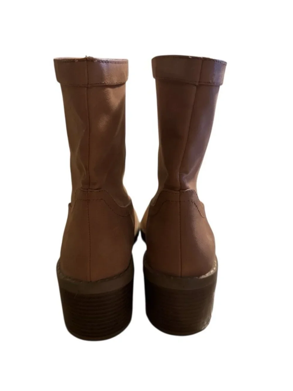 Loft Women High Ankle Booties Faux Suede Cognac Amber Block Heels Size 8M